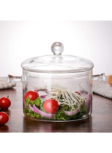 Glass Saucepan 1.5 Liter - Cooking Pot with Lid Sauce Pan for Soup, Pasta &amp; Baby Food, Cover - Heat-Resistant Thick Glass Cookware Set Clear Stove-top Cooking Pot.