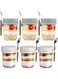 Premify 6-Pack Overnight Oats Jars with Lids &amp; Spoons (3 White, 3 Grey, 350ml) &ndash; Reusable Glass Containers with Measurement Marks for Breakfast, Oatmeal, Milk, Cereal, Fruit Storage