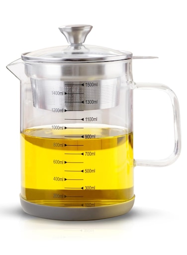 50oz Glass Oil Strainer Container Bacon Grease Container with Strainer, Container with Fine Mesh Strainer, Filter Nut Milk, Soy Milk, Tea Residues Strainer and All Purpose Strainer(1500ML)