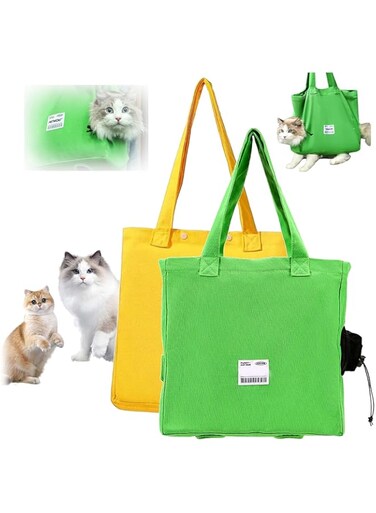 ALEjon Petmoki Cat Tote Bag,Petmoki Bag,Cat Tote Bag Carrier Walker Petmoki,Cat Tote Bag Carrier Walking,Cat Tote Bag for Walking,Cat Walking Bag Legs Out,Multifunctional Pet Backpack (Green+Yellow)