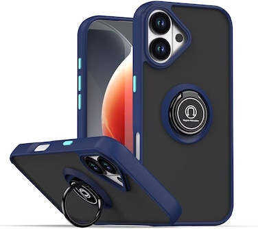 Case for IPhone 17 Case Cover Metal Ring Holder Grip Kickstand Car Magnetic Mount Shockproof Matte Hard Back Bumper Case for IPhone 17 5G 2025 Blue
