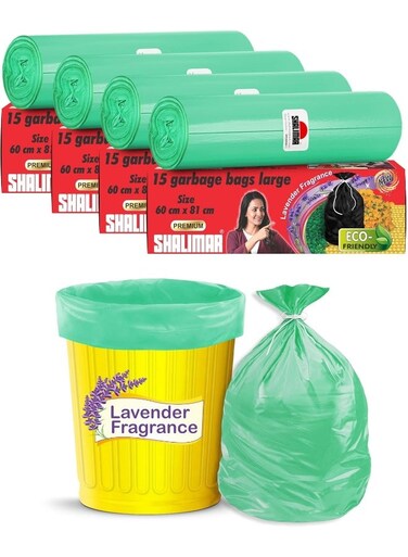 Premium OXO Biodegradable Garbage Bag with Tie, 60 Bags, 60x81cm, Green, Heavy Duty Leak Proof Lavender Scented Trash Bags for Home and Office Use