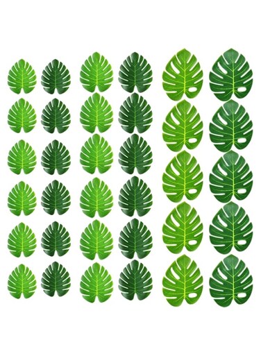 Artificial Palm Leaves, 30 Pack Tropical Fake Monstera Leaves for Table and Wall Decorations, Faux Jungle Leaves Safari Leaves for Safari Jungle Hawaiian Luau Party Birthday Wedding Theme Party