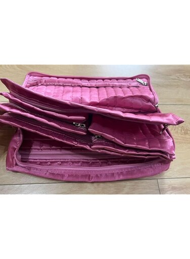 Rectangle Jewellery Kit with 6 Pouch Attached/Satin Jewellery organizer/Travelling &amp; Storage Pouch for jewellery (Pink)