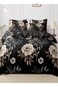 Home Queen size, 6-piece duvet cover set with a black background with beige roses 200x230cm.