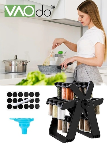 Seasoning Jar Set with Storage Rack, Transparent Storage Containers, Easy to Access for Salt Pepper Spice, Seasoning Jars*18PCS and 360&Acirc;&deg; Rotation Rack*1PC