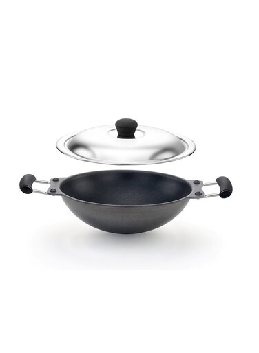 Deep Non Stick Appachatti Hoppers Pan with Lid Black 24cm