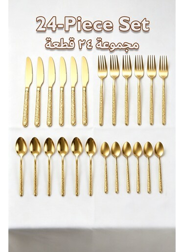 Gold Stainless Steel Flatware Set, 410 Stainless Steel Cutlery with Stone Texture Handle, Includes Knives, Forks, Spoons, Dishwasher Safe for Home, Restaurant, Party