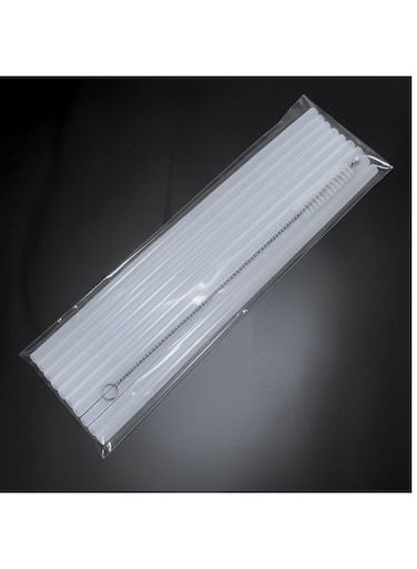 Reusable Straws 31cm x 9mm Extra Long (10pcs) with Cleaning Brush   Perfect Fit for Stanley Adventure Quencher 40oz &amp; 30oz Tumblers - White PE, BPA Free