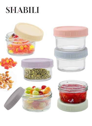 6PCS Glass Condiment Container Set, Baby Food Storage Containers with Airtight Lids, Salad Dressing Container and Sauce Containers for Kids, School, Office, Picnic and Daily Home Use&iuml;&frac14;&circ;Multicolor&iuml;&frac14;&permil;