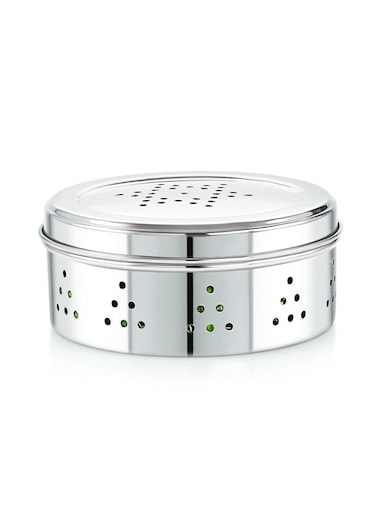 Multi-Purpose Stainless Steel Storage Container Coriander Dabba Canisters with Air Ventilation 14 cm