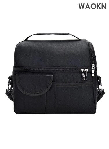 Picnic Travel Camping Insulated Lunch Bag, Leakproof Thermal Bento Cooler Tote for Women and Men, Dual Compartment with Shoulder Strap