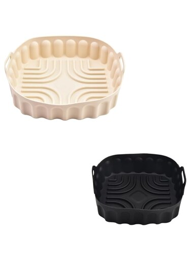 Silicone barbecue tray accessories, new 2-piece air fryer baking pad, suitable for various purposes such as air fryers, microwaves, ovens, etc. (Off white+black)
