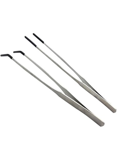 HRASY Stainless Steel Tweezers Aquarium Tweezers with Rubber Tips Long Handle Reptile Feeding Pliers for Fish Tank Water Plants, 2 Pieces, 10.6 Inches, Silver