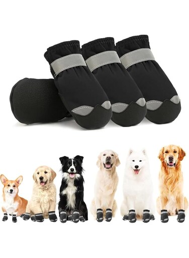 Aputue Dog Shoes, 4 Pcs Size 8 Comfortable Dog Booties, Waterproof Dog Boot with Adjustable Straps Rugged, Anti-Slip Sole Paw, Puppy Shoe Sports Running Hiking Pet Boots, Easy to Wear