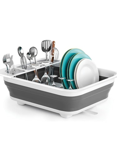 36,5 * 31,5 * 12,5cm Collapsible Dish Rack Drying Portable, Dinnerware Drainer Organizer for Kitchen, Dashboard Space Saving Storage Tray for Dishes Knives Spoons Forks Cup Glass