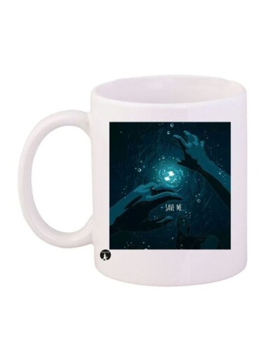 Drowning Person Printed Coffee Mug White/Blue/Black