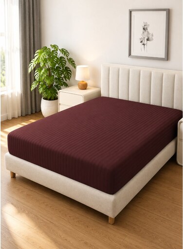 Linen Klub 1-Piece Microfiber Fitted Sheet Striped,Color: Chocolate , Size: Queen (150&Atilde;&mdash;200 cm),Design Soft Fabric Deep Pocket Elastic Edge Bed Linen
