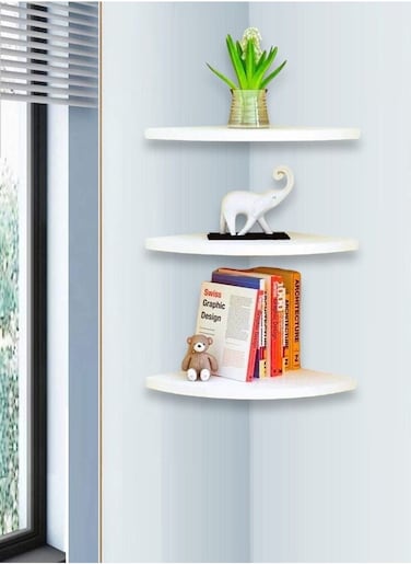 Corner Wall Shelf Wall Mounted Floating Corner Shelf 3 Tiers Storage Decorative Shelf for Home Decor Living Room Bedroom Bathroom Kitchen Office White