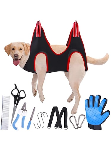 WPHome Pet Dog Grooming Hammock Harness for Cats &amp; Dogs, Dog Sling for Grooming, Dog Hammock Restraint Bag with Nail Clippers/Trimmer, Nail File, Pet Comb,Ear/Eye Care (Small Dog)