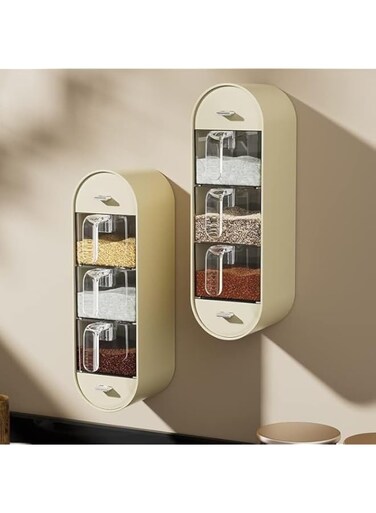 Wall Mounted Spice Jars with Handle, Moistureproof Seasoning Box, 5 Grid, Yellow