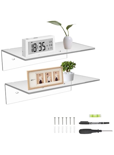 Sezanrpt 30 cm Clear Small Wall Shelves, Acrylic Bathroom Shelves for Wall, Floating Shelves for Living Room, Funko Pop Shelves, Set of 2