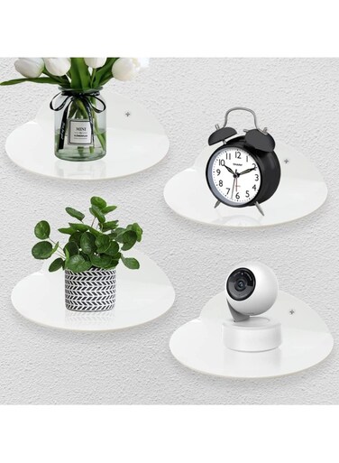 4 Pcs Mini Floating Wall Shelves Set, Self Adhesive Acrylic Floating Shelves, No Drill Display Shelves, Small Wall Mounted Shelf for Kitchen, Living Room, Bathroom, Office