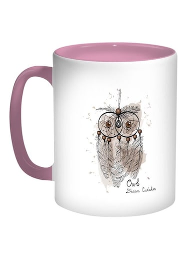 Owl Shape Printed Coffee Mug Pink/White/Brown 11ounce