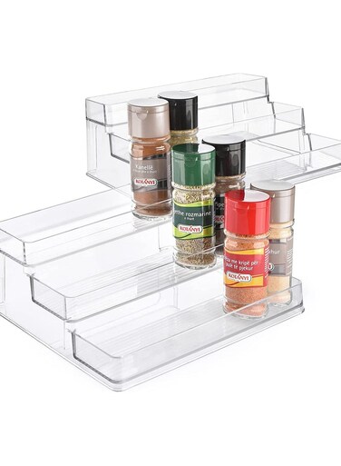 3-Tier Clear Spice Rack Organizer for cabinet (2-Pack) - Step Shelf - for Kitchen Pantry, Countertop, Bathroom, Bedroom, Office, Desk, Shelf - Acrylic - BPA Free