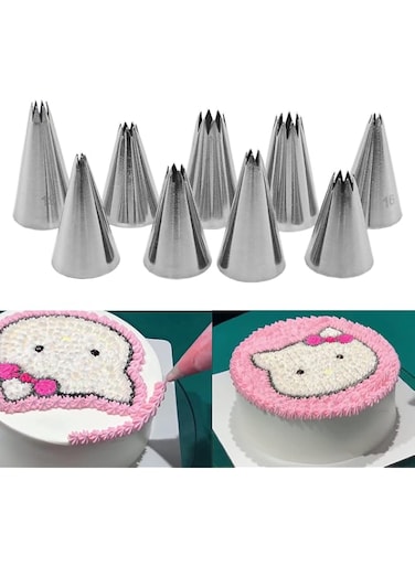 Suuker Open Star Piping Tips Set,9 Pieces French Star Tube Set Frosting Nozzle Kit,Stainless Steel Star Pastry Tips for Cupcakes Cakes Cookies Decorating (Small Size)