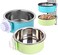 SWIUKPHE Crate Dog Bowl, Removable Stainless Steel Hanging Pet Kennel Cage Bowl Food &amp; Water Feeder Coop Cup for Puppy, Cat, Rabbit 2PCS, Blue,Green