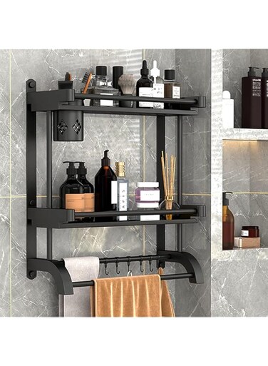 Arabest Shower Caddy Bathroom Shelf Organizer with Towel Bar,رفوف للحمام,Bathroom Accessories Wall Shelf with Brush Holder,2 Tier Bath Towel Rack,Storage Organizer Shelf for Bathroom Kitchen Toilet