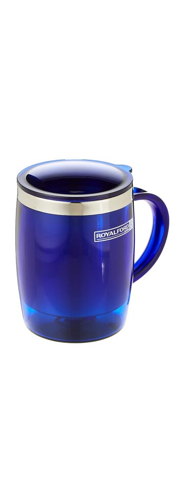 Royalford 14OZ Double Wall Travel Mug (Blue) - Portable with Comfortable High Grip Handle, &amp; High-Grade Stainless Steel Inner   Hot &amp; Cool, Leak-Resistant Lid   Preserves Flavour &amp; Freshness,RF6154BL