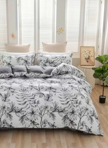 Home King size 6 piece bedding set with gray leaf pattern, very soft quality.