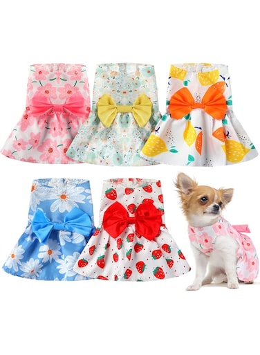 Saintrygo 5 Pieces Dog Dresses for Small Dogs Girls Floral Puppy Pet Princess Bowknot Dress Cute Doggie Summer Outfits Clothes Yorkie Female Cat Pets, Styles(Small)