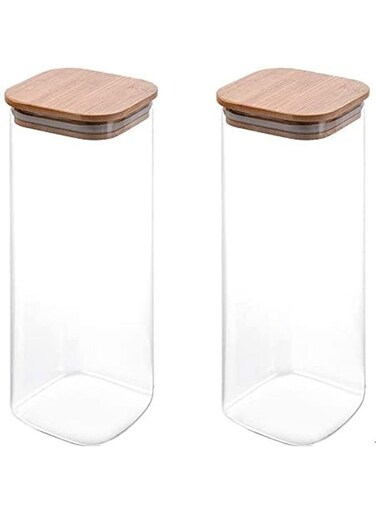 2Pcs 1800ML Borosilicate Square Glass Storage Jar with Lid for Candy Cookie Rice Sugar Flour Pasta Nuts Clear 1200ml