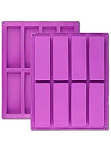 BREEZO Pack of 2 8 Cavities Silicone Mould Rectangular Moulds for Making Soap Bars Chocolate Baking Mould Energy Bars Silicone Mould for Making Chocolate Bars, Muffins, Brownies and Cheesecakes