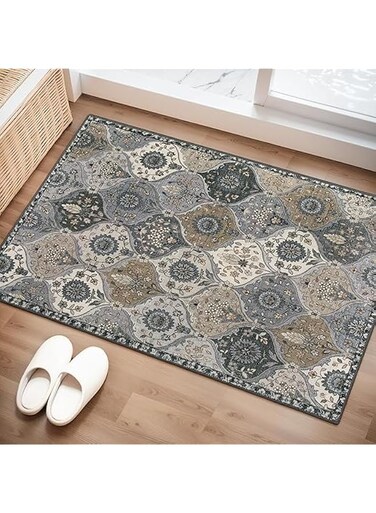 JUNYAO Moroccan Trellis Area Rug, 2x3 Entry Rug Non-Slip Washable Indoor Door Mat, Small Oriental Accent Throw Rug for Bedroom Kitchen Entryway Bathroom (Grey, 2x3ft)