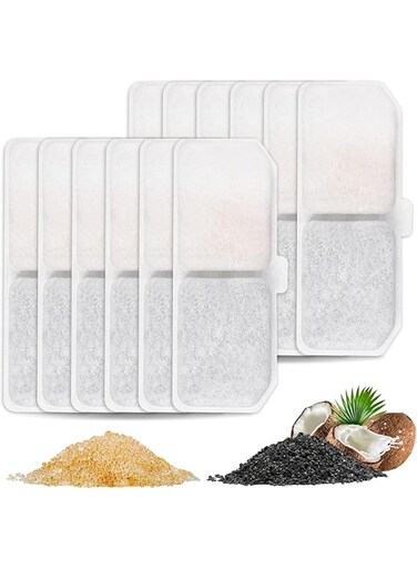 HAMAGADES Coconut and Charcoal Water Fountain Filters, Pack of 12, White and Grey