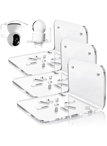 KWSLIN 3 Pack Acrylic Small Wall Shelf, Wall Mounted Hanging Display Shelves for Security Cameras, Art and Speakers, Universal Floating Wall Shelves, Smooth Edges, Easy to Install