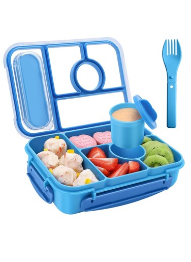 Bento box adult lunch box,lunch box kids,lunch containers for Adults/Kids/Toddler,5 Compartments bento Lunch box for kids with Sauce Vontainers,Microwave &amp; Dishwasher &amp; Freezer Safe(Blue)