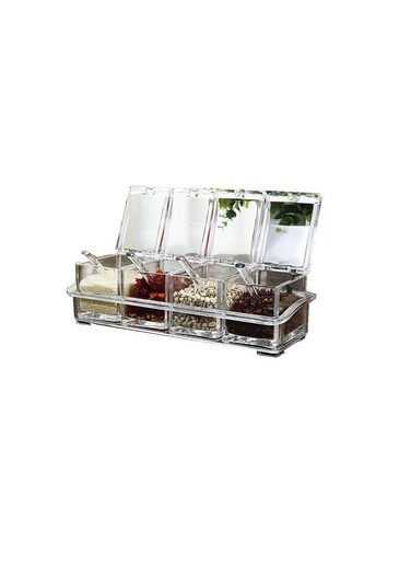 1 Set Acrylic Seasoning Organizer Box 4Pcs Clear Seasoning Rack Spice Pots Condiments Containers with Lids and Spoons Storage Container Spice Jar for Spice Salt Sugar Cruet Kitchen Cooking Organizer