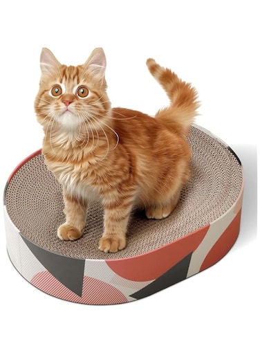 ComSaf Cat Scratcher Cardboard, Oval Corrugated Scratch Pad, Cat Scratching Lounge Bed, Durable Recycle Board for Furniture Protection, Cat Scratcher Bowl, Cat Kitty Training Toy