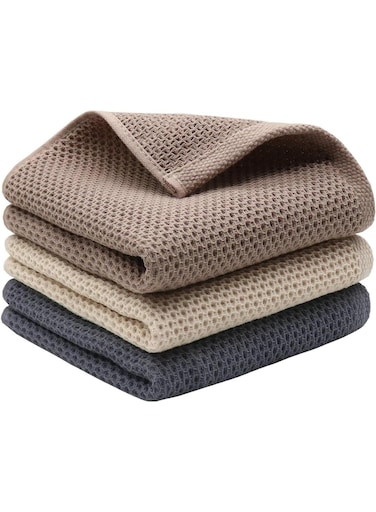 Premium 3-Pack Waffle Weave Kitchen Towels - 100% Cotton Super Absorbent &amp; Quick-Drying Dish Cloths for Kitchen, Reusable Eco-Friendly Cleaning (34x34 cm)
