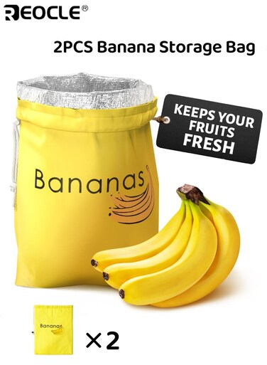 2pcs Food-Grade Nylon Banana Storage Bag Large Capacity Reusable Produce Bag with Aluminum Bead Closure Keeps Bananas Fresh 7 Days Double Stitched Design