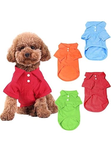 KINGMAS 4pcs Dog Shirts Pet Puppy Polo T-Shirt Clothes Outfit Apparel Coats Tops - Large