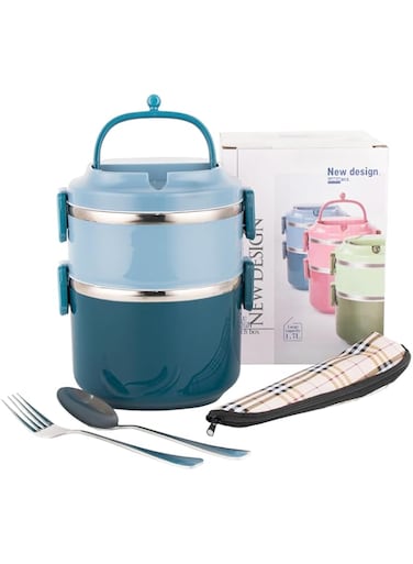 SANQIAHOME 2 layers Stackable Stainless Steel Lunch Box,Sealed,blue