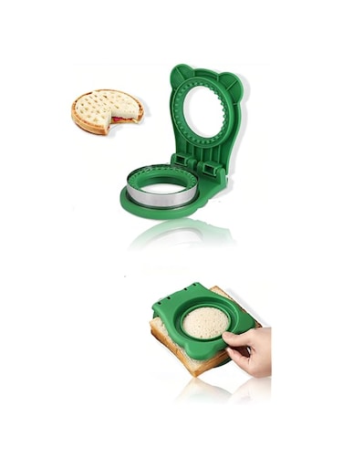 Sweet seven Kid-Friendly Sandwich Cutter and Sealer - Create Fun DIY Decruster Sandwiches for Breakfast and Lunchbox - Pocket Sandwich Maker for Bento Boxes - Green