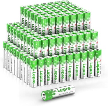 Lepro AA Batteries 100 Pack, 1.5 Volt Alkaline Double AA Battery with High Capacity, Anti-Leakage, Long Lasting Power, 2800mAh LR06 MN1500 Battery AA for Clocks Remotes Mouse Torch