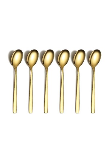 Teaspoon, Stainless Steel Tea Spoon Dessert Spoon With Titanium Gold Plating 6.5 Inches Pack of 6